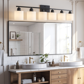 Sunvega Gold Vanity Light Fixture with Milky White Glass Shade for Mirror Bathroom