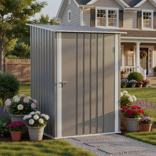 Sunvega Outdoor Galvanized Metal Storage Shed with Lockable Door and Sloped Roof