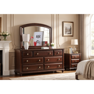 Sunvega Cappuccino Wood Veneer Night Stand with Silver Hardware for Bedroom