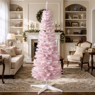 Sunvega Snow Flocked Artificial Pencil Christmas Tree with Realistic Branches for Indoor