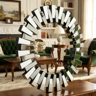 Sunvega Sunburst-Shaped PU Art Decorative Wall Mirror for Bathroom Bedroom