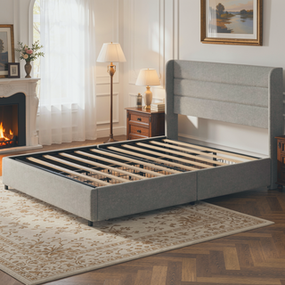 Sunvega Upholstered Full Size Bed Frame with Headboard and Storage Drawers