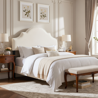 Sunvega Upholstered Queen Size Headboard with Durable Metal Legs and Nailhead Trim