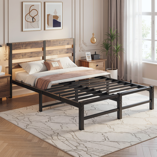 Sunvega Twin Size Heavy Duty LED Bed Frame with USB Charging and Headboard