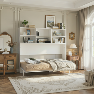 Sunvega Modern White Twin Size Murphy Bed with Shelf Storage for Bedroom