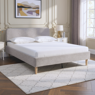 Sunvega Low Profile Upholstered Queen Platform Bed with Headboard Light Grey