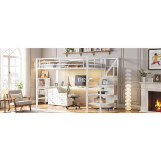 Sunvega Twin XL Loft Bed with Wardrobe Stairs USB LED Light and Desk