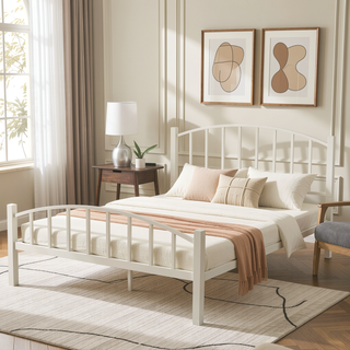 Sunvega Modern Metal Platform Bed with Arched Vertical Bar Headboard and Footboard