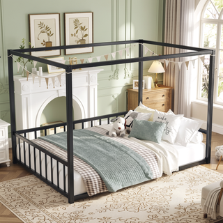Sunvega Full Size Floor Bed with Multi-Sided Guardrail Protection and Open Low-Profile Design