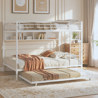 Sunvega Twin Over Full Metal Bunk Bed with Trundle for Space Saving and Safety