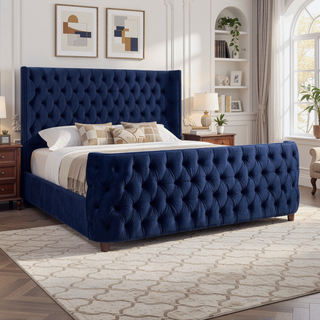 Sunvega Brooklyn King Tufted Panel Bed Headboard and Footboard Set in Caramel Tan Brown