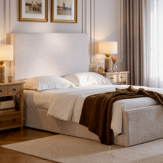 Sunvega Lucas Tall 52" High Upholstered Bed with Textured Ivory Canvas Headboard