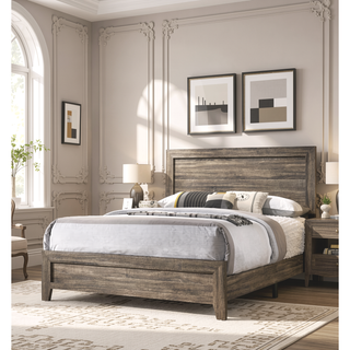 Sunvega Brown Cherry Finish Contemporary Fabric Panel Bed in One Box