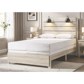 Sunvega Rustic Style Butcher Block Finish Weathered Cream White King Size Platform Bed