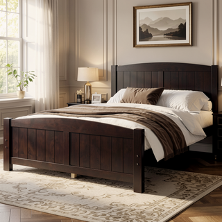 Sunvega White Solid Wood Queen Platform Bed with Slats No Box Spring Needed