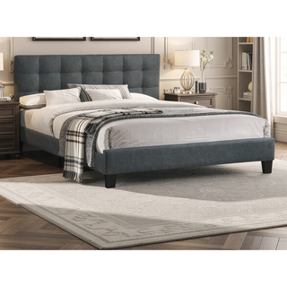 Sunvega Modern Light Gray Upholstered Tufted Headboard California King Platform Bed
