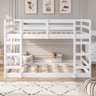 Sunvega Full Over Full Bunk Bed with Ladder in Solid Pine Wood Frame