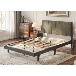 Sunvega Valdemar Brown Fabric and Weathered Gray Finish Queen Size Bed