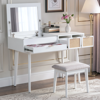 Sunvega Classic Wood Makeup Vanity Set with Flip-top Mirror and Three Drawers