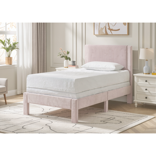 Sunvega Pink Ribbed Upholstered Headboard with Low-Profile Frame for Youth Bedroom
