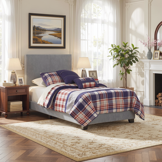 Sunvega Low Profile Leatherette Upholstered Twin Panel Bed with Stitched Details