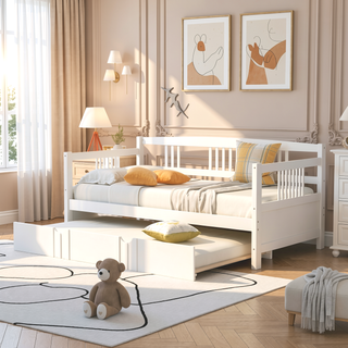 Sunvega Full Size Daybed with Twin Trundle Solid Wood Frame for Living Room