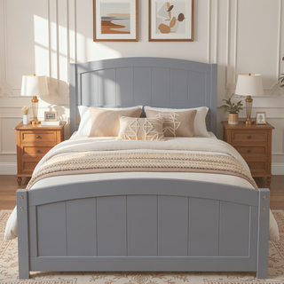 Sunvega Gray Wood Platform Bed with Headboard and Footboard for Bedroom