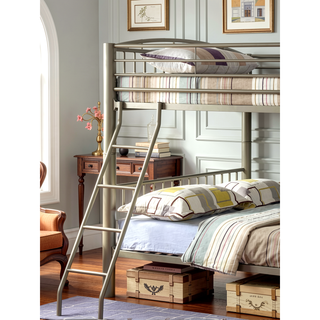 Sunvega Metallic Gold Full Over Full Bunk Bed with Movable Ladder and Contemporary Metal Frame