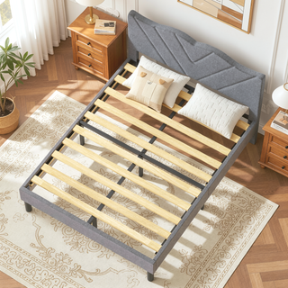 Sunvega Upholstered Platform Bed with Padded Headboard and EVA Mute Bars