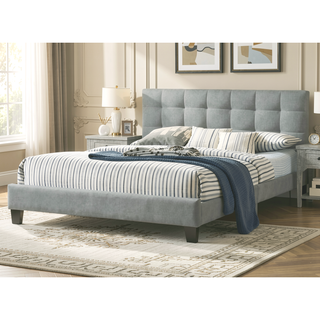 Sunvega Modern Light Gray Upholstered Tufted Headboard California King Platform Bed