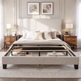 Sunvega Guyancourt Charcoal Upholstered Eastern King Panel Bed with Nailhead Trim