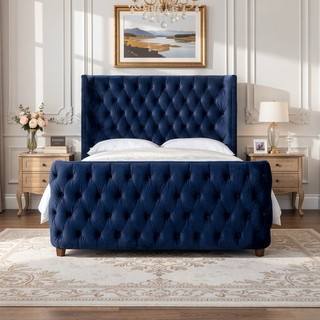 Sunvega Brooklyn King Tufted Panel Bed Headboard and Footboard Set in Caramel Tan Brown