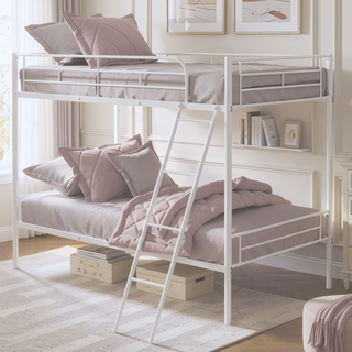 Sunvega White Contemporary Twin Over Twin Metal Bunk Bed with Attached Ladder