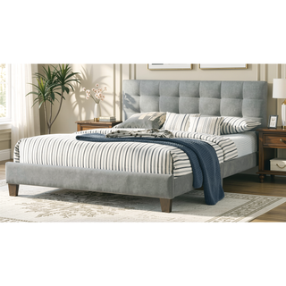 Sunvega Modern Light Gray Upholstered Tufted Headboard California King Platform Bed