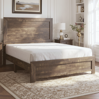 Sunvega Natural Finish Full Bed with Headboard Footboard and Rails