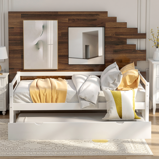 Sunvega Twin Size Daybed with Hideaway Trundle Bed and Sturdy Solid Wood Frame
