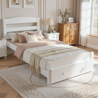 Sunvega Twin Bed Frame with Storage Drawer and Wood Slat Support No Box Spring Needed