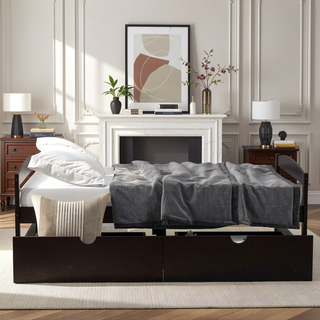 Sunvega White Twin Size Platform Bed with Trundle and Headboard Footboard