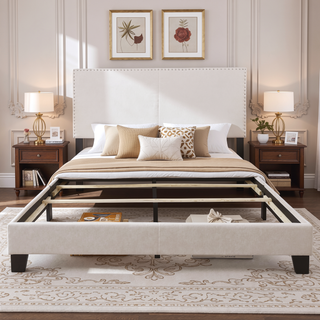 Sunvega Guyancourt Charcoal Upholstered Eastern King Panel Bed with Nailhead Trim