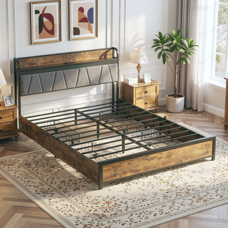 Sunvega Queen Size Storage Bed Frame with Charging Station and RGB LED Lights