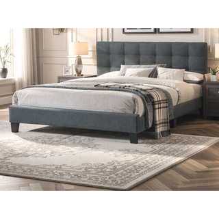 Sunvega Modern Light Gray Upholstered Tufted Headboard California King Platform Bed