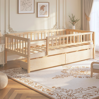 Sunvega Twin Size Daybed with Two Drawers Made of Solid Pine Wood