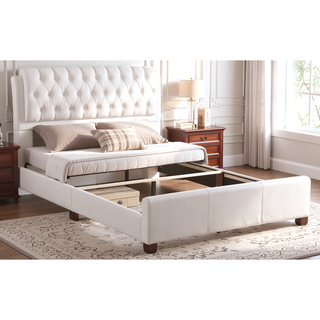 Sunvega Elegant Contemporary Full Bed Frame in White with Storage Space