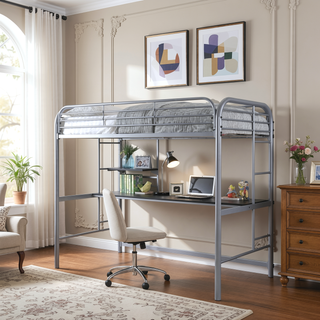 Sunvega Contemporary Full Metal Twin Loft Bed with Workstation and Guard Rails