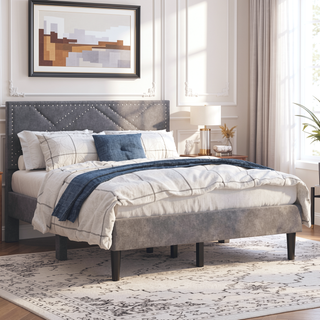 Sunvega Luxurious Queen Bed Frame with Linen Storage Headboard and Under Bed Storage