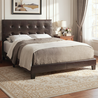 Sunvega Upholstered Queen Bed Frame with Tufted Headboard and Leather Look