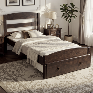 Sunvega Twin Bed Frame with Storage Drawer and Wood Slat Support No Box Spring Needed