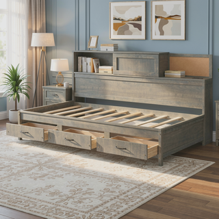 Sunvega Twin Size Wooden Daybed with 3 Storage Drawers and USB Ports