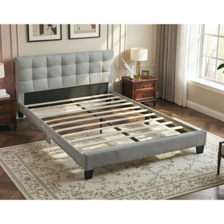 Sunvega Modern Light Gray Upholstered Tufted Headboard California King Platform Bed