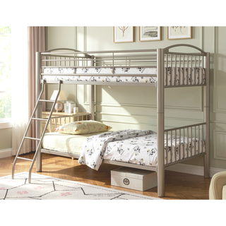 Sunvega Contemporary Metallic Gold Twin Over Twin Full Metal Bunk Bed with Movable Ladder